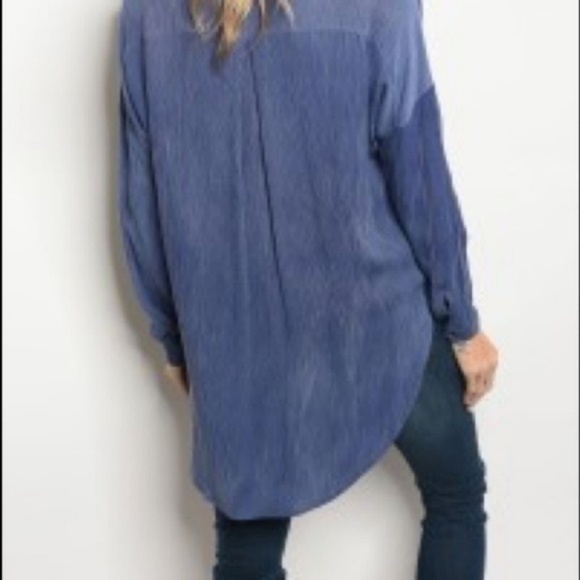 Blue Hi-Lo Hem Sheer Top - Picture 2 of 2